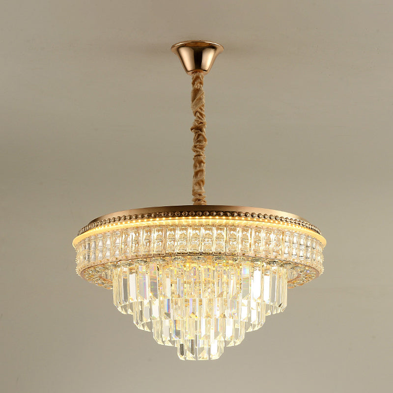 Gold Finish LED Pendant Lamp Traditional Crystal Icicle/Orbs Circular Hanging Chandelier Clearhalo 'Ceiling Lights' 'Chandeliers' Lighting' options 791153