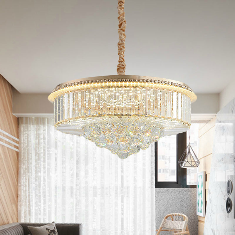 Gold Finish LED Pendant Lamp Traditional Crystal Icicle/Orbs Circular Hanging Chandelier Clearhalo 'Ceiling Lights' 'Chandeliers' Lighting' options 791155