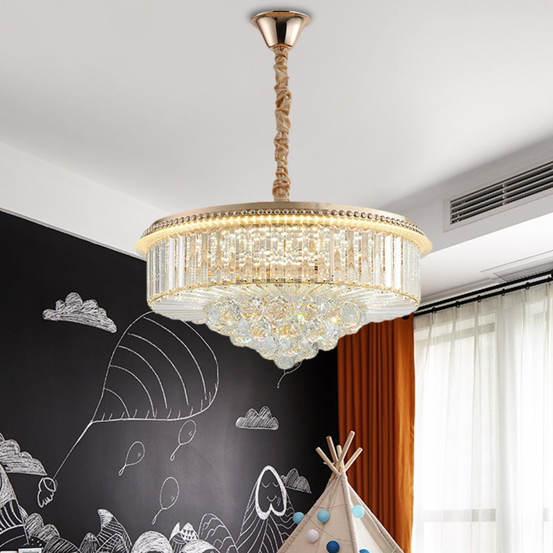 Gold Finish LED Pendant Lamp Traditional Crystal Icicle/Orbs Circular Hanging Chandelier Clearhalo 'Ceiling Lights' 'Chandeliers' Lighting' options 791157
