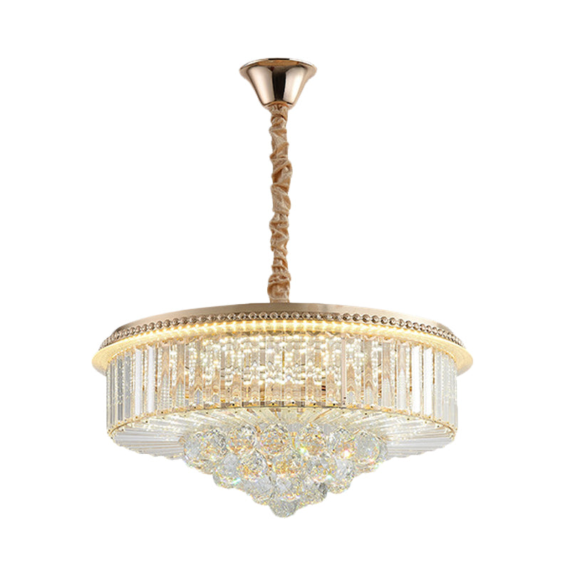 Gold Finish LED Pendant Lamp Traditional Crystal Icicle/Orbs Circular Hanging Chandelier Clearhalo 'Ceiling Lights' 'Chandeliers' Lighting' options 791158