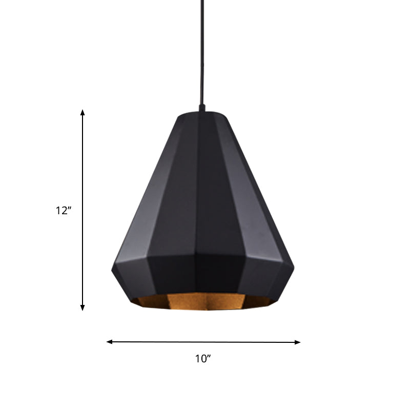 Single Hanging Light Fixture Warehouse Faceted Barn/Diamond/Tapered Iron Pendant Lamp in Black Clearhalo 'Art Deco Pendants' 'Black' 'Cast Iron' 'Ceiling Lights' 'Ceramic' 'Crystal' 'Industrial Pendants' 'Industrial' 'Metal' 'Middle Century Pendants' 'Pendant Lights' 'Pendants' 'Rustic Pendants' 'Tiffany' Lighting' 791280