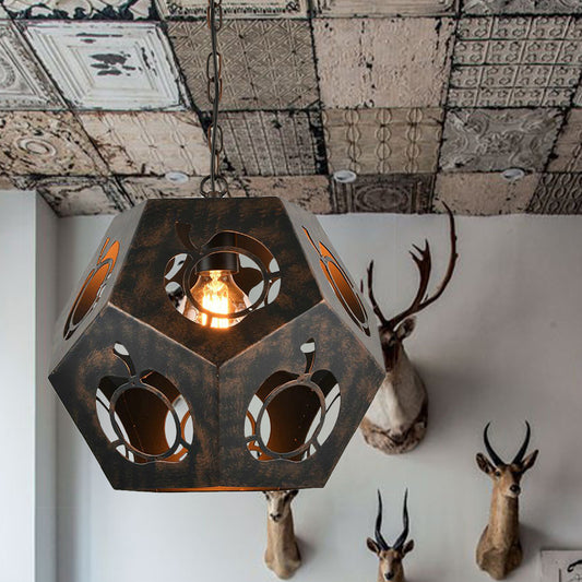 Iron Bronze Ceiling Pendant Hollowed Out Faceted Sphere 1 Head Factory Suspended Lighting Fixture Clearhalo 'Art Deco Pendants' 'Cast Iron' 'Ceiling Lights' 'Ceramic' 'Crystal' 'Industrial Pendants' 'Industrial' 'Metal' 'Middle Century Pendants' 'Pendant Lights' 'Pendants' 'Tiffany' Lighting' 791291
