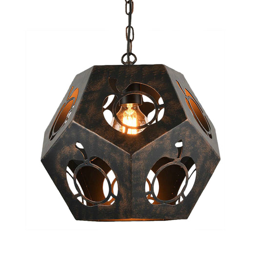 Iron Bronze Ceiling Pendant Hollowed Out Faceted Sphere 1 Head Factory Suspended Lighting Fixture Clearhalo 'Art Deco Pendants' 'Cast Iron' 'Ceiling Lights' 'Ceramic' 'Crystal' 'Industrial Pendants' 'Industrial' 'Metal' 'Middle Century Pendants' 'Pendant Lights' 'Pendants' 'Tiffany' Lighting' 791292
