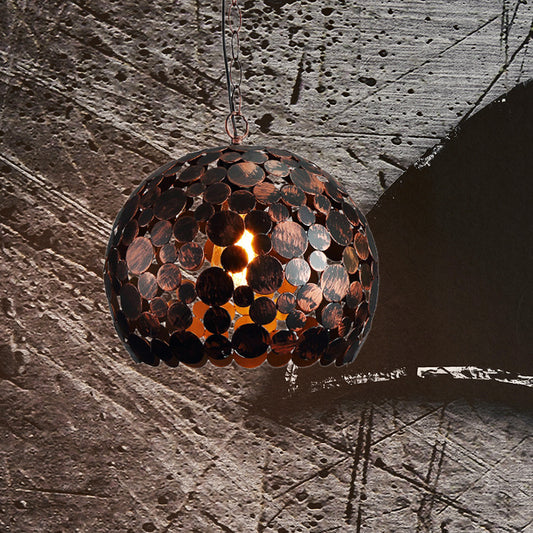 Hollowed Out Dome Iron Hanging Light Modern 1 Bulb Living Room Ceiling Pendant Lamp in Red Brown/White Clearhalo 'Art Deco Pendants' 'Cast Iron' 'Ceiling Lights' 'Ceramic' 'Crystal' 'Industrial Pendants' 'Industrial' 'Metal' 'Middle Century Pendants' 'Pendant Lights' 'Pendants' 'Tiffany' Lighting' 791295