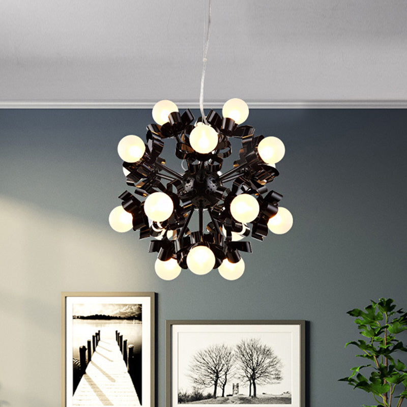 Black Starburst Chandelier Loft Style Metal 18 Heads Bedroom Ceiling Pendant with Ball Frosted Glass Shade Black Clearhalo 'Cast Iron' 'Ceiling Lights' 'Chandeliers' 'Industrial Chandeliers' 'Industrial' 'Metal' 'Middle Century Chandeliers' 'Rustic Chandeliers' 'Tiffany' Lighting' 791311