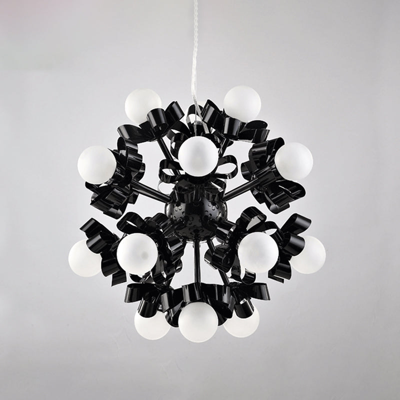 Black Starburst Chandelier Loft Style Metal 18 Heads Bedroom Ceiling Pendant with Ball Frosted Glass Shade Clearhalo 'Cast Iron' 'Ceiling Lights' 'Chandeliers' 'Industrial Chandeliers' 'Industrial' 'Metal' 'Middle Century Chandeliers' 'Rustic Chandeliers' 'Tiffany' Lighting' 791313