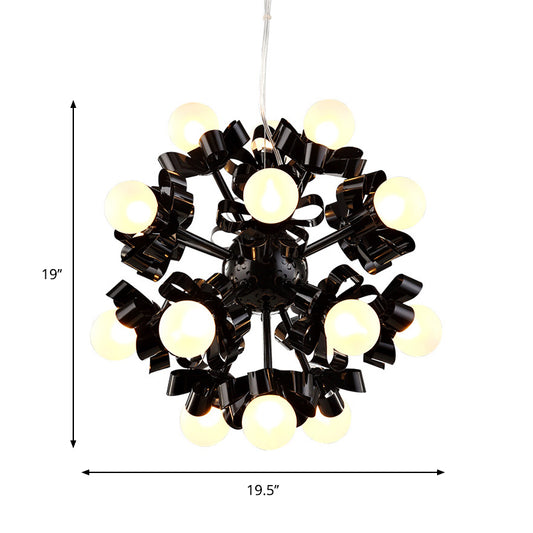 Black Starburst Chandelier Loft Style Metal 18 Heads Bedroom Ceiling Pendant with Ball Frosted Glass Shade Clearhalo 'Cast Iron' 'Ceiling Lights' 'Chandeliers' 'Industrial Chandeliers' 'Industrial' 'Metal' 'Middle Century Chandeliers' 'Rustic Chandeliers' 'Tiffany' Lighting' 791314