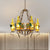 Wine Bottle Bistro Chandelier Light Industrial Yellow Glass 6-Light Antiqued Brass Pendant Lighting Fixture Brass Clearhalo 'Cast Iron' 'Ceiling Lights' 'Chandeliers' 'Industrial Chandeliers' 'Industrial' 'Metal' 'Middle Century Chandeliers' 'Rustic Chandeliers' 'Tiffany' Lighting' 791315