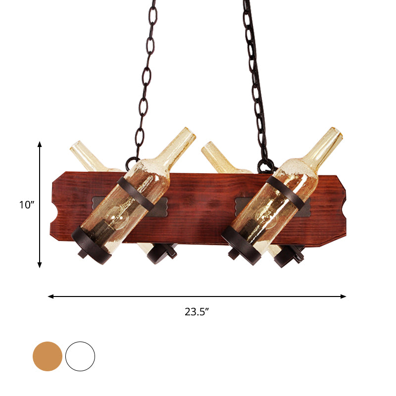 4/6-Head Island Lamp Warehouse Bottle Frosted White/Amber Glass Suspended Lighting Fixture with Brown Wood Arm Clearhalo 'Ceiling Lights' 'Island Lights' Lighting' 791339