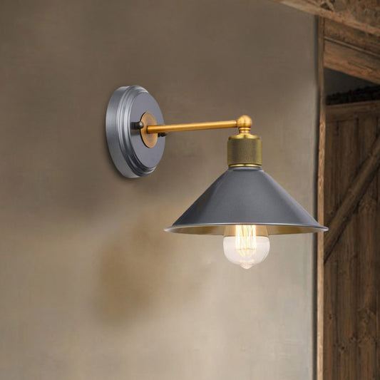 Aluminum Conic Wall Light Fixture Factory 1 Head Living Room Sconce Lamp in Blue-Grey with Brass Straight Arm Blue-Gray Clearhalo 'Art deco wall lights' 'Cast Iron' 'Glass' 'Industrial wall lights' 'Industrial' 'Middle century wall lights' 'Modern' 'Rustic wall lights' 'Tiffany' 'Traditional wall lights' 'Wall Lamps & Sconces' 'Wall Lights' Lighting' 791397
