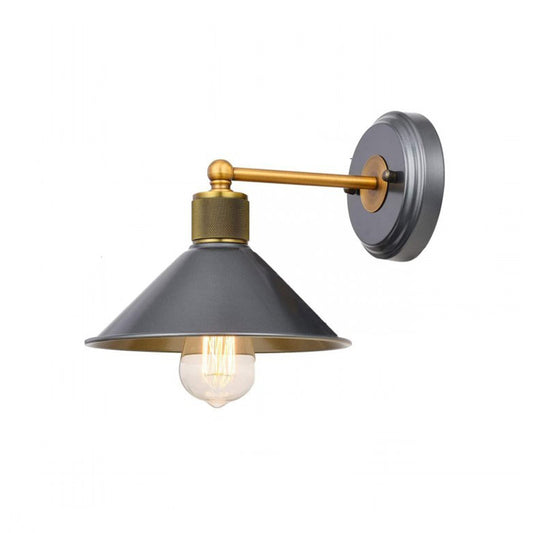 Aluminum Conic Wall Light Fixture Factory 1 Head Living Room Sconce Lamp in Blue-Grey with Brass Straight Arm Clearhalo 'Art deco wall lights' 'Cast Iron' 'Glass' 'Industrial wall lights' 'Industrial' 'Middle century wall lights' 'Modern' 'Rustic wall lights' 'Tiffany' 'Traditional wall lights' 'Wall Lamps & Sconces' 'Wall Lights' Lighting' 791399