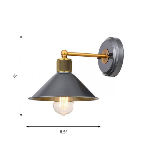 Aluminum Conic Wall Light Fixture Factory 1 Head Living Room Sconce Lamp in Blue-Grey with Brass Straight Arm Clearhalo 'Art deco wall lights' 'Cast Iron' 'Glass' 'Industrial wall lights' 'Industrial' 'Middle century wall lights' 'Modern' 'Rustic wall lights' 'Tiffany' 'Traditional wall lights' 'Wall Lamps & Sconces' 'Wall Lights' Lighting' 791400