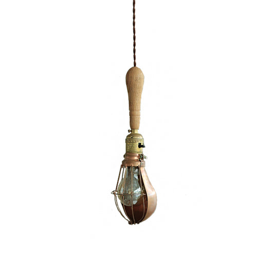 Rustic Bulb Shaped Mini Hanging Light 1 Head Wood Down Lighting Pendant with Cage Guard Clearhalo 'Ceiling Lights' 'Industrial Pendants' 'Industrial' 'Middle Century Pendants' 'Pendant Lights' 'Pendants' 'Tiffany' Lighting' 791403