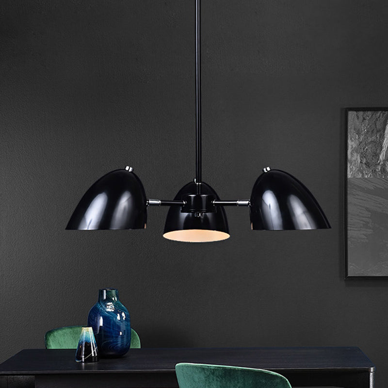 Iron Dome Angled Shade Chandelier Industrial 3-Head Dining Table Suspension Lighting in Black Clearhalo 'Cast Iron' 'Ceiling Lights' 'Chandeliers' 'Industrial Chandeliers' 'Industrial' 'Metal' 'Middle Century Chandeliers' 'Rustic Chandeliers' 'Tiffany' Lighting' 791427