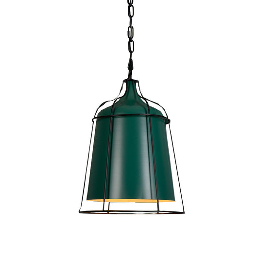 Dark Green 1 Bulb Hanging Pendant Industrial-Style Aluminum Tapered Suspension Lighting with Wire Cage Clearhalo 'Art Deco Pendants' 'Cast Iron' 'Ceiling Lights' 'Ceramic' 'Crystal' 'Industrial Pendants' 'Industrial' 'Metal' 'Middle Century Pendants' 'Pendant Lights' 'Pendants' 'Tiffany' Lighting' 791462