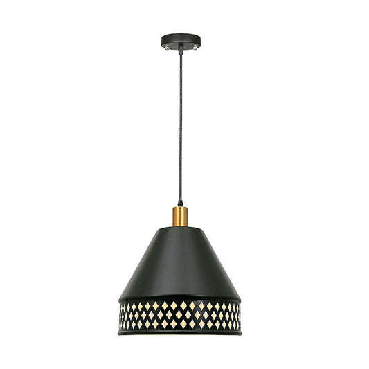 Industrial Taper Ceiling Pendant Lamp Single Bulb Iron Hanging Light Kit with Cutouts Edge in Black Clearhalo 'Art Deco Pendants' 'Black' 'Cast Iron' 'Ceiling Lights' 'Ceramic' 'Crystal' 'Industrial Pendants' 'Industrial' 'Metal' 'Middle Century Pendants' 'Pendant Lights' 'Pendants' 'Rustic Pendants' 'Tiffany' Lighting' 791470