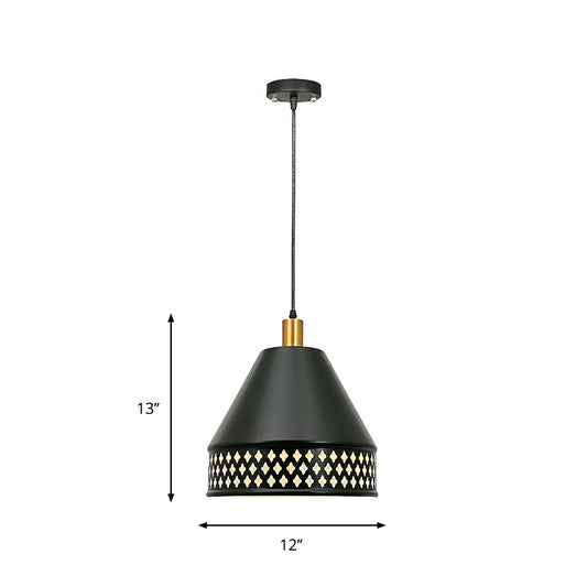 Industrial Taper Ceiling Pendant Lamp Single Bulb Iron Hanging Light Kit with Cutouts Edge in Black Clearhalo 'Art Deco Pendants' 'Black' 'Cast Iron' 'Ceiling Lights' 'Ceramic' 'Crystal' 'Industrial Pendants' 'Industrial' 'Metal' 'Middle Century Pendants' 'Pendant Lights' 'Pendants' 'Rustic Pendants' 'Tiffany' Lighting' 791471