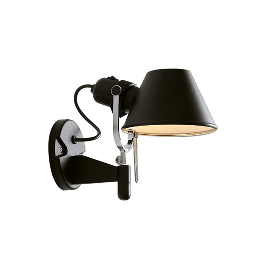 Metal Truncated Cone Task Wall Sconce Industrial Single Bedside Wall Mount Light with Adjustable Arm in Black/Silver Clearhalo 'Art deco wall lights' 'Cast Iron' 'Glass' 'Industrial wall lights' 'Industrial' 'Middle century wall lights' 'Modern' 'Rustic wall lights' 'Tiffany' 'Traditional wall lights' 'Wall Lamps & Sconces' 'Wall Lights' Lighting' 791543