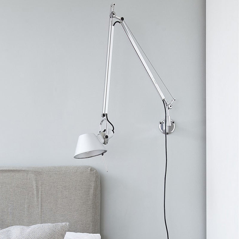 1 Bulb Cone Shade Wall Mounted Lamp Industrial Black/Silver Aluminum Task Wall Light with Swing Arm Clearhalo 'Art deco wall lights' 'Cast Iron' 'Glass' 'Industrial wall lights' 'Industrial' 'Middle century wall lights' 'Modern' 'Rustic wall lights' 'Tiffany' 'Traditional wall lights' 'Wall Lamps & Sconces' 'Wall Lights' Lighting' 791545