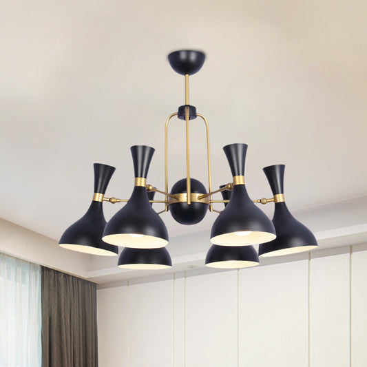 6 Lights Funnel Adjustable Chandelier Warehouse Black and Gold Metal Hanging Pendant Light Clearhalo 'Cast Iron' 'Ceiling Lights' 'Chandeliers' 'Industrial Chandeliers' 'Industrial' 'Metal' 'Middle Century Chandeliers' 'Rustic Chandeliers' 'Tiffany' Lighting' 791561