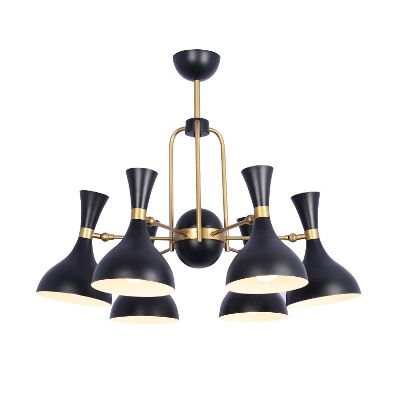 6 Lights Funnel Adjustable Chandelier Warehouse Black and Gold Metal Hanging Pendant Light Clearhalo 'Cast Iron' 'Ceiling Lights' 'Chandeliers' 'Industrial Chandeliers' 'Industrial' 'Metal' 'Middle Century Chandeliers' 'Rustic Chandeliers' 'Tiffany' Lighting' 791562