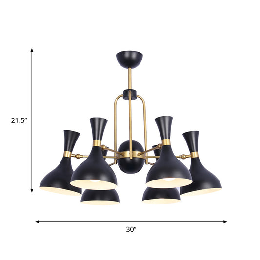 6 Lights Funnel Adjustable Chandelier Warehouse Black and Gold Metal Hanging Pendant Light Clearhalo 'Cast Iron' 'Ceiling Lights' 'Chandeliers' 'Industrial Chandeliers' 'Industrial' 'Metal' 'Middle Century Chandeliers' 'Rustic Chandeliers' 'Tiffany' Lighting' 791563