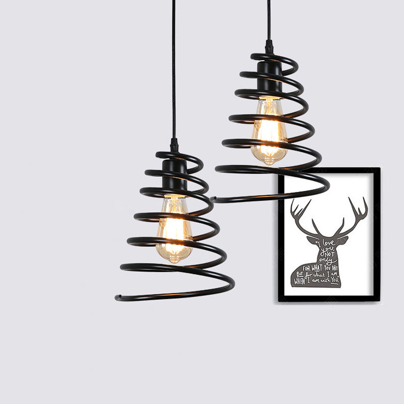 Warehouse Coiled Cone Pendulum Light 1 Bulb Iron Commercial Lighting Pendant in Black Black Clearhalo 'Art Deco Pendants' 'Black' 'Cast Iron' 'Ceiling Lights' 'Ceramic' 'Crystal' 'Industrial Pendants' 'Industrial' 'Metal' 'Middle Century Pendants' 'Pendant Lights' 'Pendants' 'Rustic Pendants' 'Tiffany' Lighting' 791582