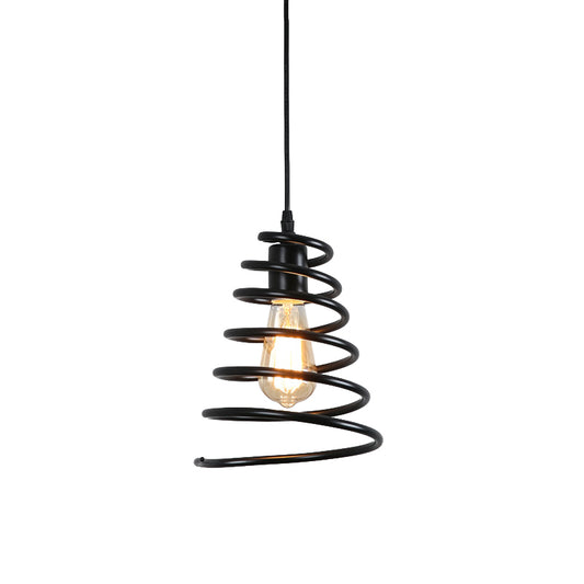 Warehouse Coiled Cone Pendulum Light 1 Bulb Iron Commercial Lighting Pendant in Black Clearhalo 'Art Deco Pendants' 'Black' 'Cast Iron' 'Ceiling Lights' 'Ceramic' 'Crystal' 'Industrial Pendants' 'Industrial' 'Metal' 'Middle Century Pendants' 'Pendant Lights' 'Pendants' 'Rustic Pendants' 'Tiffany' Lighting' 791584