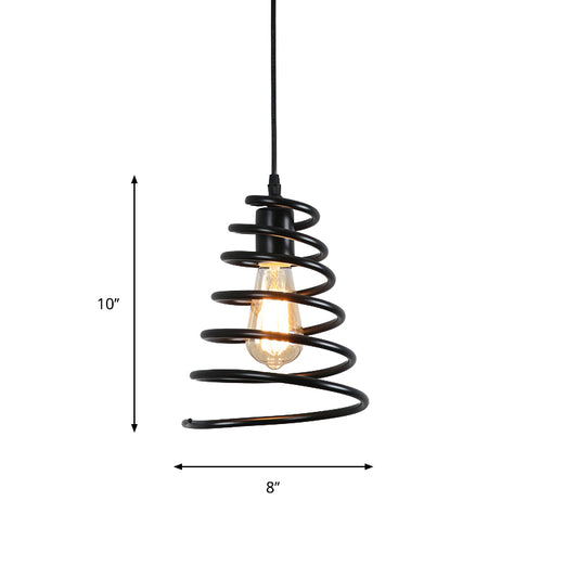 Warehouse Coiled Cone Pendulum Light 1 Bulb Iron Commercial Lighting Pendant in Black Clearhalo 'Art Deco Pendants' 'Black' 'Cast Iron' 'Ceiling Lights' 'Ceramic' 'Crystal' 'Industrial Pendants' 'Industrial' 'Metal' 'Middle Century Pendants' 'Pendant Lights' 'Pendants' 'Rustic Pendants' 'Tiffany' Lighting' 791585