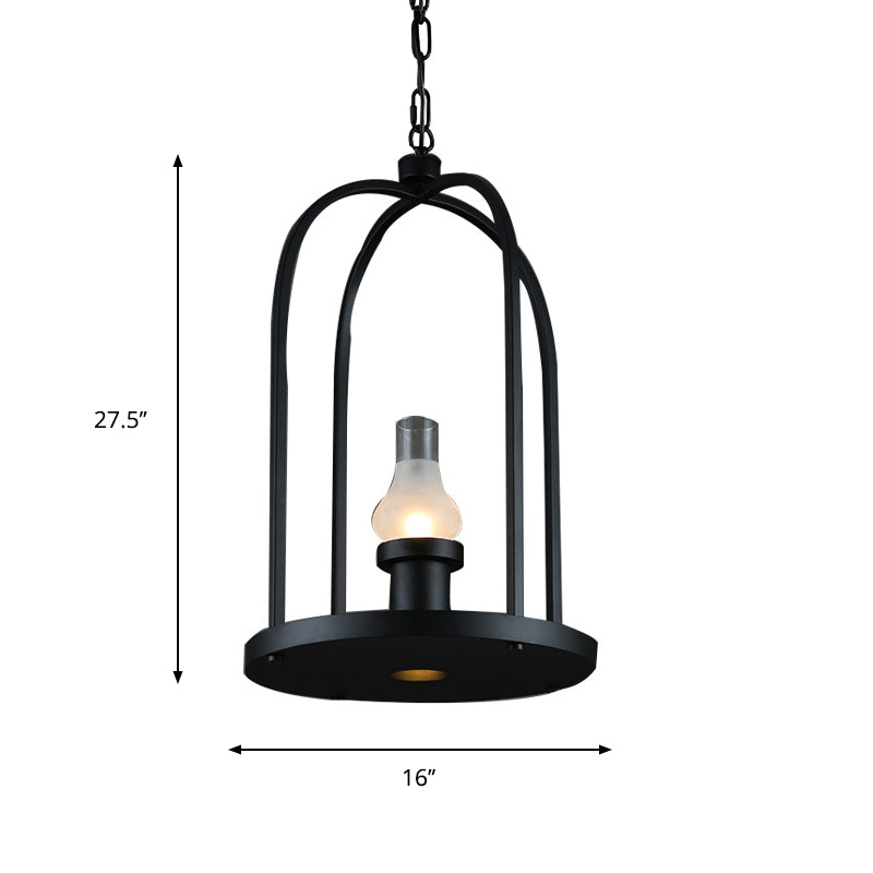 Bulb-Shape Frosted Glass Hanging Pendant Factory Style 1 Bulb Country Club Suspension Lamp with Birdcage Frame in Black Clearhalo 'Art Deco Pendants' 'Black' 'Cast Iron' 'Ceiling Lights' 'Ceramic' 'Crystal' 'Industrial Pendants' 'Industrial' 'Metal' 'Middle Century Pendants' 'Pendant Lights' 'Pendants' 'Rustic Pendants' 'Tiffany' Lighting' 791589