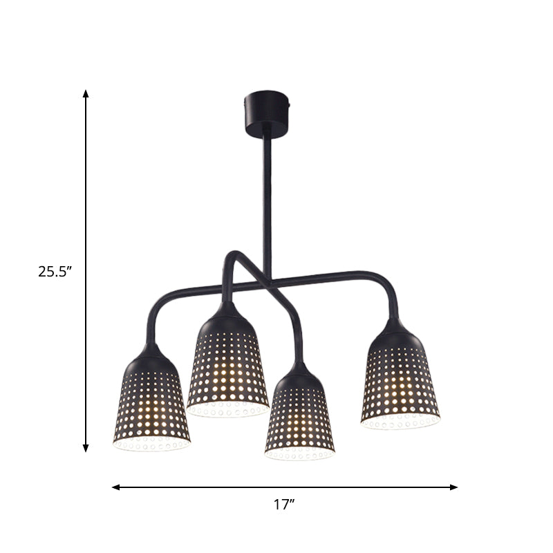 Black Bell Pierced Hanging Island Light Factory Iron 4 Heads Kitchen Dinette Pendant Light Fixture Clearhalo 'Ceiling Lights' 'Island Lights' Lighting' 791644