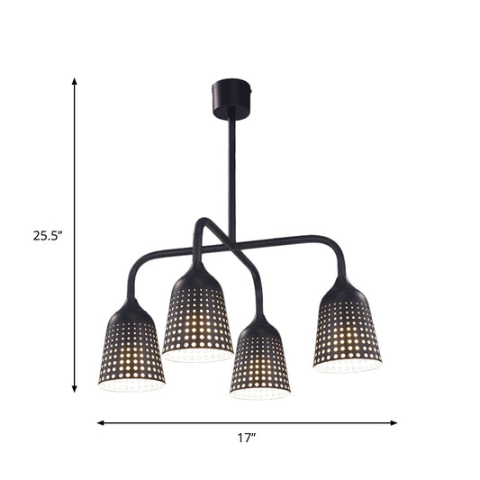 Black Bell Pierced Hanging Island Light Factory Iron 4 Heads Kitchen Dinette Pendant Light Fixture Clearhalo 'Ceiling Lights' 'Island Lights' Lighting' 791644
