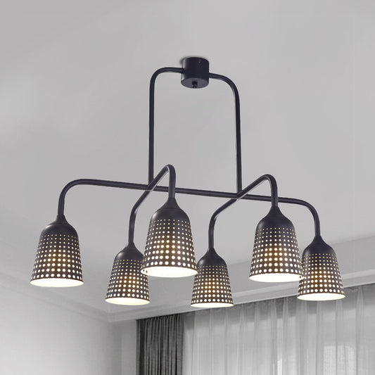Mesh Bell Shade Lounge Ceiling Pendant Industrial Metal 6 Bulbs Black Island Light Clearhalo 'Ceiling Lights' 'Island Lights' Lighting' 791646
