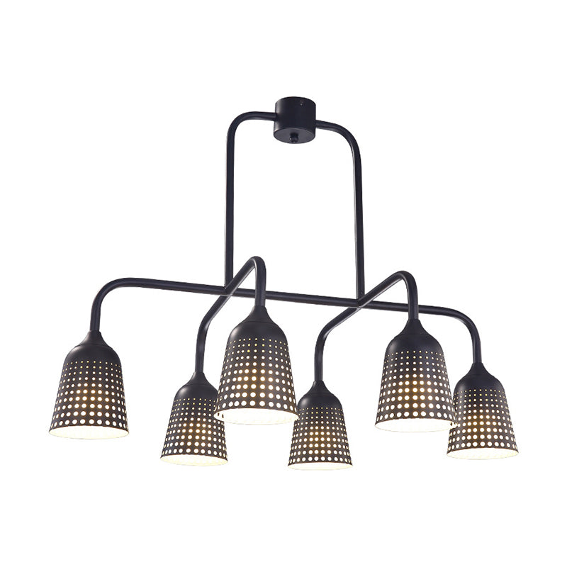 Mesh Bell Shade Lounge Ceiling Pendant Industrial Metal 6 Bulbs Black Island Light Clearhalo 'Ceiling Lights' 'Island Lights' Lighting' 791647