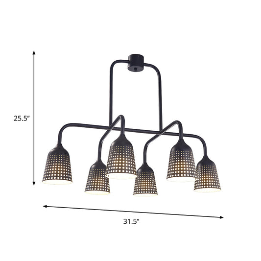 Mesh Bell Shade Lounge Ceiling Pendant Industrial Metal 6 Bulbs Black Island Light Clearhalo 'Ceiling Lights' 'Island Lights' Lighting' 791648