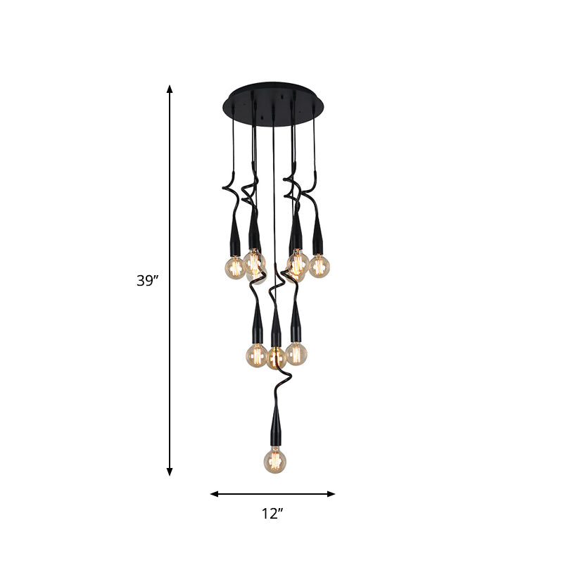 3/10-Head Cascading Hanging Lamp Industrial Style Black Iron Multi Light Pendant with Open Bulb Design Clearhalo 'Art Deco Pendants' 'Black' 'Cast Iron' 'Ceiling Lights' 'Ceramic' 'Crystal' 'Industrial Pendants' 'Industrial' 'Metal' 'Middle Century Pendants' 'Pendant Lights' 'Pendants' 'Rustic Pendants' 'Tiffany' Lighting' 791652