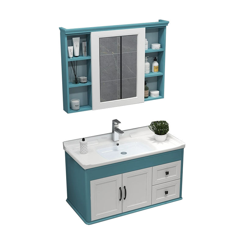 Wall Mount Mirror Included Sink Vanity with Faucet for Bathroom Vanity & Faucet & Mirror Cabinet 36"L x 19"W x 20"H Light Blue Clearhalo 'Bathroom Remodel & Bathroom Fixtures' 'Bathroom Vanities' 'bathroom_vanities' 'Home Improvement' 'home_improvement' 'home_improvement_bathroom_vanities' 7916624
