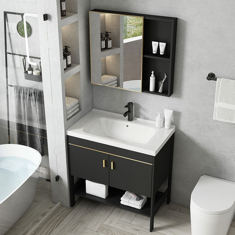 Freestanding Metal Mirror Included Sink Vanity with Sink for Bathroom Clearhalo 'Bathroom Remodel & Bathroom Fixtures' 'Bathroom Vanities' 'bathroom_vanities' 'Home Improvement' 'home_improvement' 'home_improvement_bathroom_vanities' 7916650