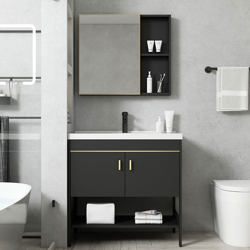 Freestanding Metal Mirror Included Sink Vanity with Sink for Bathroom Clearhalo 'Bathroom Remodel & Bathroom Fixtures' 'Bathroom Vanities' 'bathroom_vanities' 'Home Improvement' 'home_improvement' 'home_improvement_bathroom_vanities' 7916652