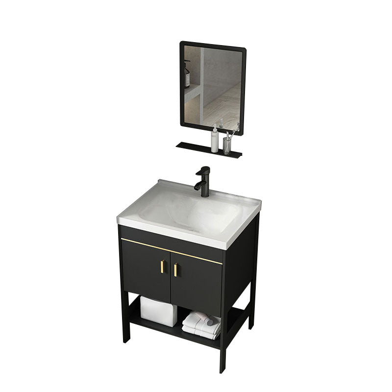 Freestanding Metal Mirror Included Sink Vanity with Sink for Bathroom Vanity & Faucet & Mirrors 24"L x 15.7"W x 31.9"H 2 Clearhalo 'Bathroom Remodel & Bathroom Fixtures' 'Bathroom Vanities' 'bathroom_vanities' 'Home Improvement' 'home_improvement' 'home_improvement_bathroom_vanities' 7916653