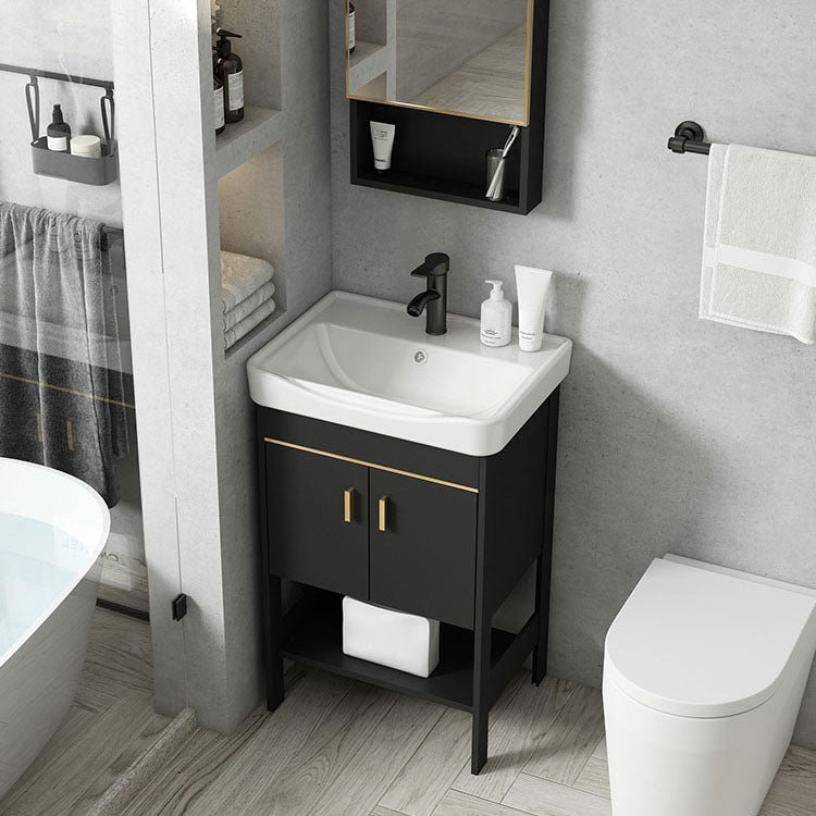 Freestanding Metal Mirror Included Sink Vanity with Sink for Bathroom Clearhalo 'Bathroom Remodel & Bathroom Fixtures' 'Bathroom Vanities' 'bathroom_vanities' 'Home Improvement' 'home_improvement' 'home_improvement_bathroom_vanities' 7916656