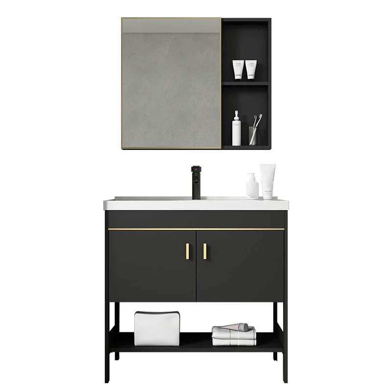 Freestanding Metal Mirror Included Sink Vanity with Sink for Bathroom Clearhalo 'Bathroom Remodel & Bathroom Fixtures' 'Bathroom Vanities' 'bathroom_vanities' 'Home Improvement' 'home_improvement' 'home_improvement_bathroom_vanities' 7916658