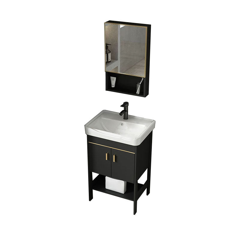 Freestanding Metal Mirror Included Sink Vanity with Sink for Bathroom Vanity & Faucet & Mirror Cabinet 20.1"L x 14.2"W x 31.9"H 2 Clearhalo 'Bathroom Remodel & Bathroom Fixtures' 'Bathroom Vanities' 'bathroom_vanities' 'Home Improvement' 'home_improvement' 'home_improvement_bathroom_vanities' 7916662