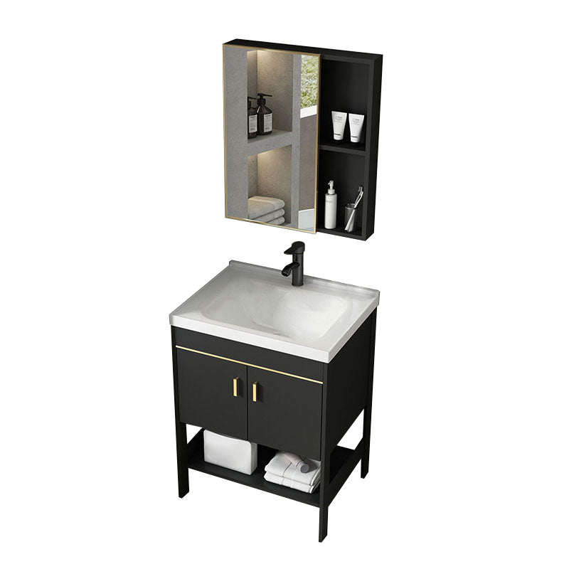 Freestanding Metal Mirror Included Sink Vanity with Sink for Bathroom Vanity & Faucet & Mirror Cabinet 24"L x 15.7"W x 31.9"H 2 Clearhalo 'Bathroom Remodel & Bathroom Fixtures' 'Bathroom Vanities' 'bathroom_vanities' 'Home Improvement' 'home_improvement' 'home_improvement_bathroom_vanities' 7916664