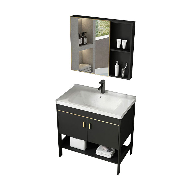 Freestanding Metal Mirror Included Sink Vanity with Sink for Bathroom Vanity & Faucet & Mirror Cabinet 2 Clearhalo 'Bathroom Remodel & Bathroom Fixtures' 'Bathroom Vanities' 'bathroom_vanities' 'Home Improvement' 'home_improvement' 'home_improvement_bathroom_vanities' 7916666