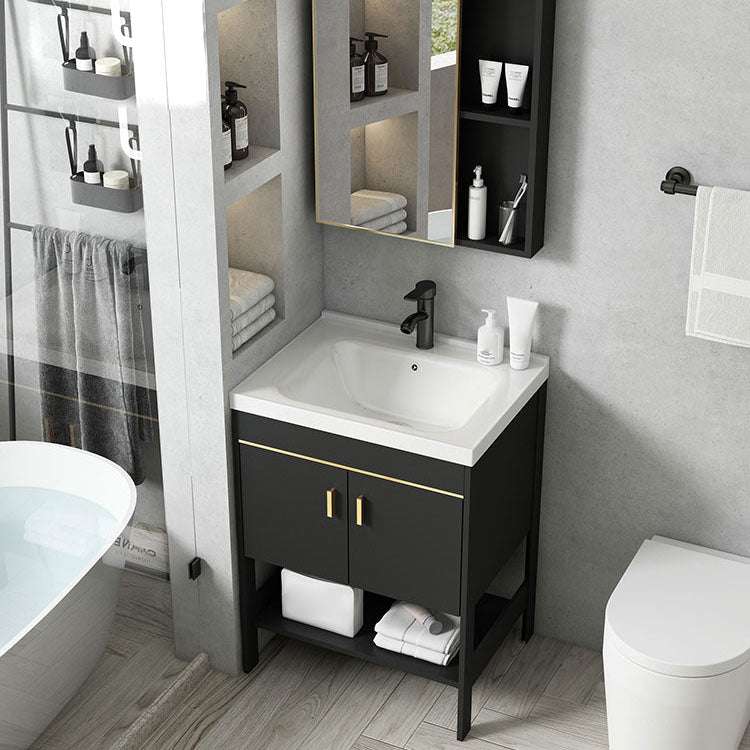 Freestanding Metal Mirror Included Sink Vanity with Sink for Bathroom Clearhalo 'Bathroom Remodel & Bathroom Fixtures' 'Bathroom Vanities' 'bathroom_vanities' 'Home Improvement' 'home_improvement' 'home_improvement_bathroom_vanities' 7916668