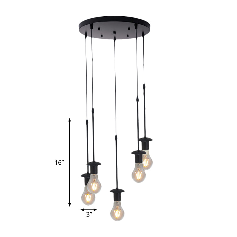 Iron Exposed Bulb Drapes Ceiling Light Loft 5/10 Heads Bistro Multi Light Pendant Lighting in Black, Round/Linear Canopy Clearhalo 'Art Deco Pendants' 'Black' 'Cast Iron' 'Ceiling Lights' 'Ceramic' 'Crystal' 'Industrial Pendants' 'Industrial' 'Metal' 'Middle Century Pendants' 'Pendant Lights' 'Pendants' 'Rustic Pendants' 'Tiffany' Lighting' 791690