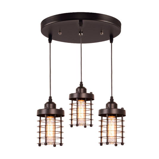 Cylindrical Metal Hanging Lamp Warehouse 3-Head Dining Table Multi Light Pendant Lighting in Black Clearhalo 'Art Deco Pendants' 'Black' 'Cast Iron' 'Ceiling Lights' 'Ceramic' 'Crystal' 'Industrial Pendants' 'Industrial' 'Metal' 'Middle Century Pendants' 'Pendant Lights' 'Pendants' 'Rustic Pendants' 'Tiffany' Lighting' 791708