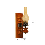 1-Light Wall Light Coastal Vase Tan Seeded Glass Wall Sconce Lighting in Red Brown with Wood Backplate Clearhalo 'Art deco wall lights' 'Cast Iron' 'Glass' 'Industrial wall lights' 'Industrial' 'Middle century wall lights' 'Modern' 'Rustic wall lights' 'Tiffany' 'Traditional wall lights' 'Wall Lamps & Sconces' 'Wall Lights' Lighting' 791729