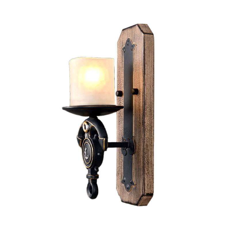 Black Cylinder Wall Hanging Light Industrial Frosted Glass 1/2-Light Dining Room Sconce with Anchor Design Clearhalo 'Industrial wall lights' 'Industrial' 'Middle century wall lights' 'Rustic wall lights' 'Tiffany' 'Wall Lamps & Sconces' 'Wall Lights' Lighting' 791731